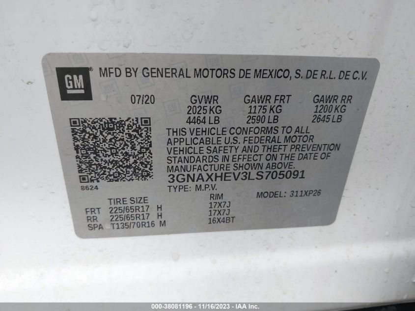 2020 CHEVROLET EQUINOX FWD LS - 3GNAXHEV3LS705091