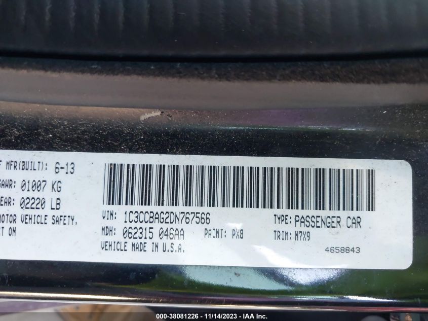 2013 CHRYSLER 200 LX - 1C3CCBAG2DN767566