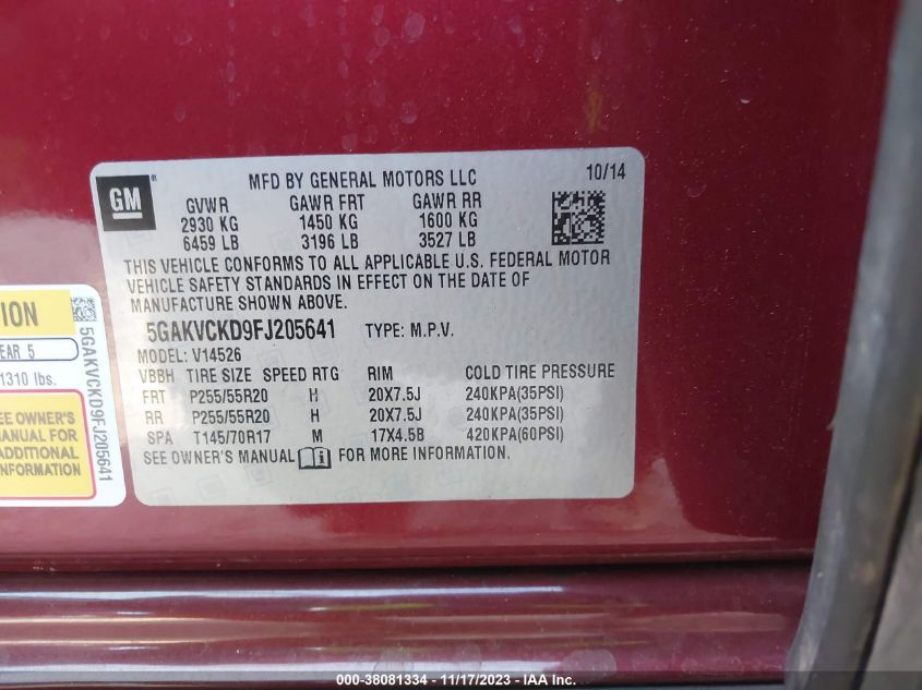 2015 BUICK ENCLAVE PREMIUM - 5GAKVCKD9FJ205641