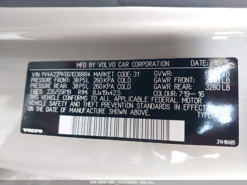2016 VOLVO XC90 T6 MOMENTUM - YV4A22PK6G1038884