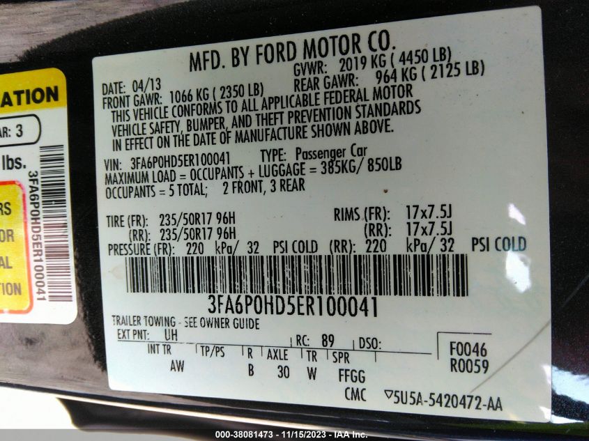 2014 FORD FUSION SE - 3FA6P0HD5ER100041