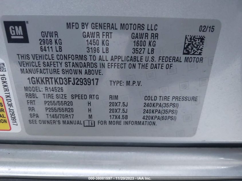 2015 GMC ACADIA DENALI - 1GKKRTKD3FJ293917