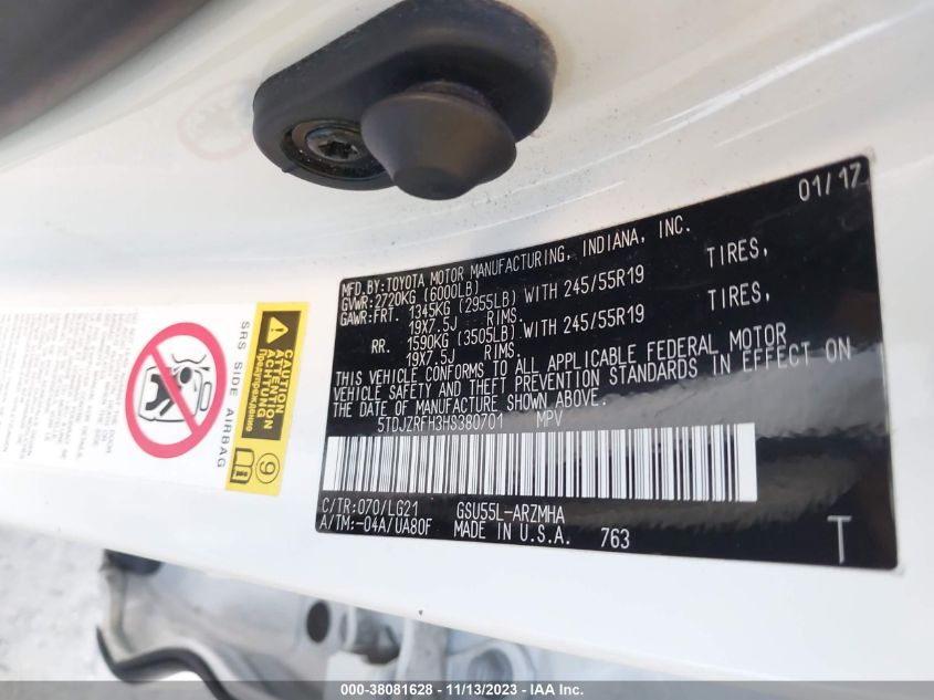 2017 TOYOTA HIGHLANDER SE - 5TDJZRFH3HS380701