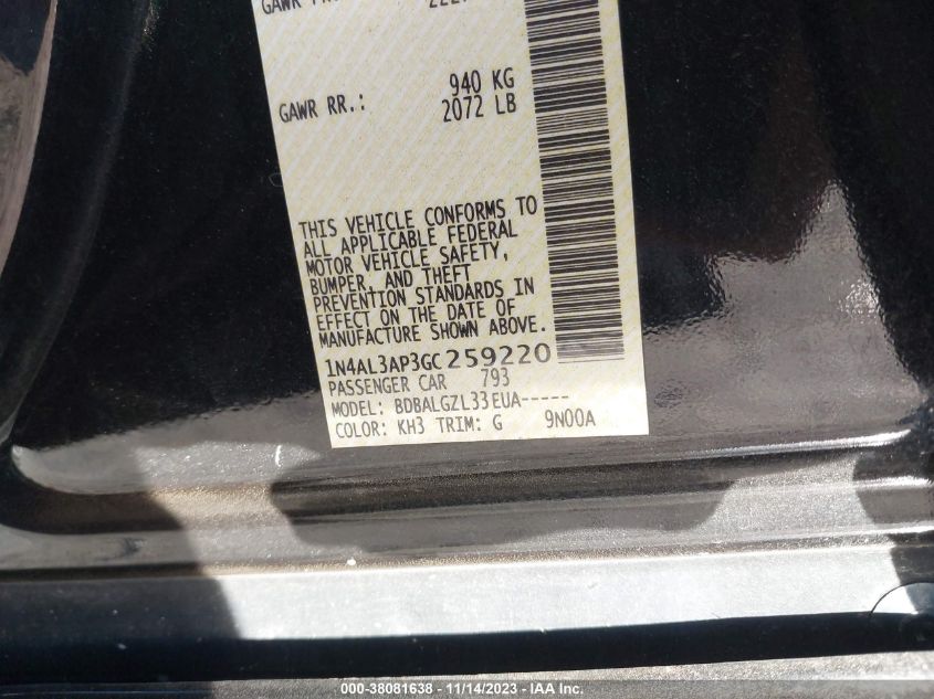 2016 NISSAN ALTIMA 2.5 S - 1N4AL3AP3GC259220