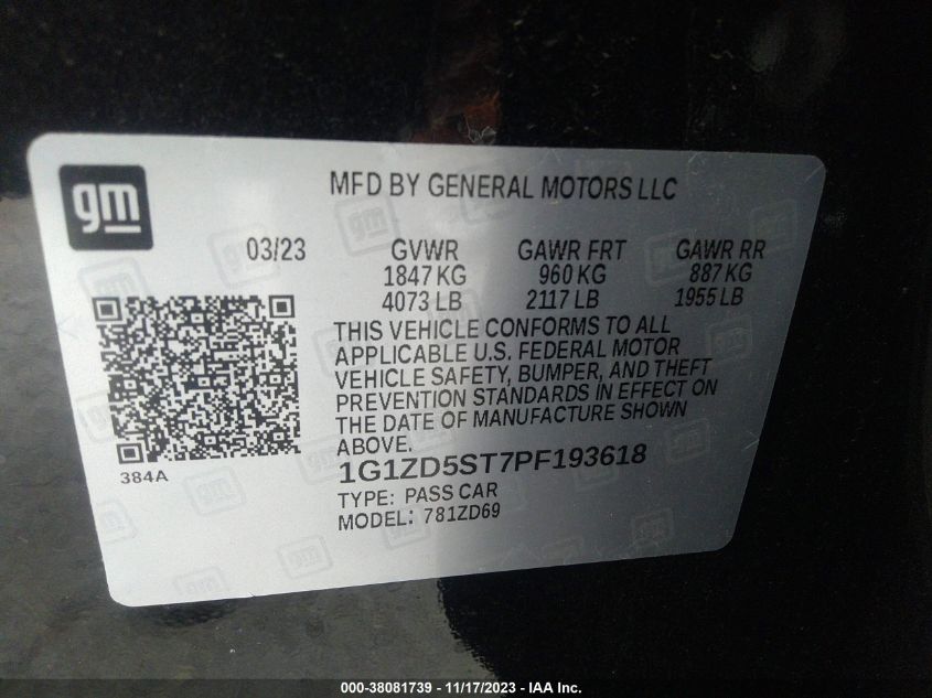 2023 CHEVROLET MALIBU LT - 1G1ZD5ST7PF193618
