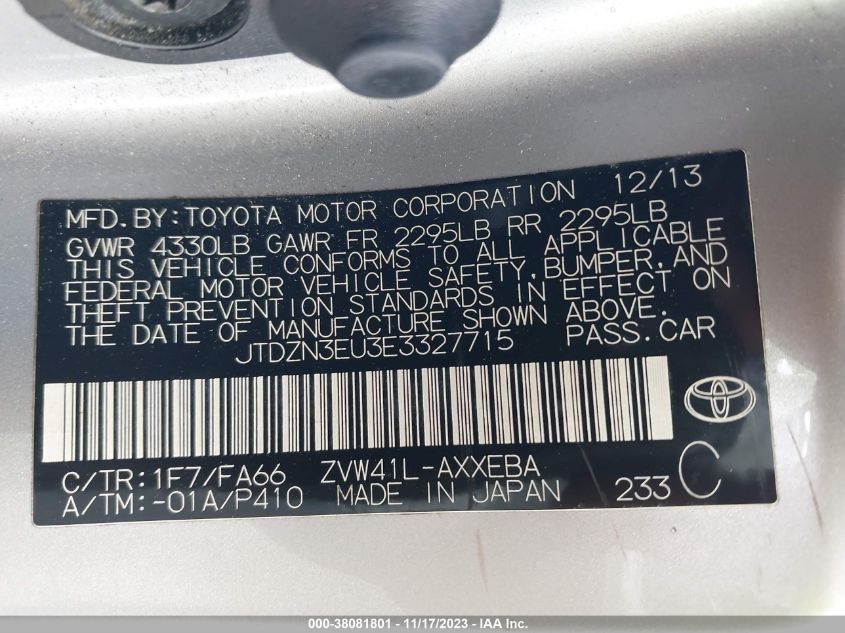2014 TOYOTA PRIUS V THREE - JTDZN3EU3E3327715