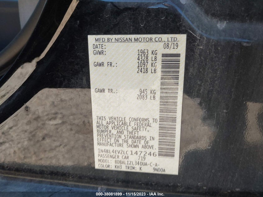 VIN 1N4BL4EV2LC147246 2020 NISSAN ALTIMA SL
