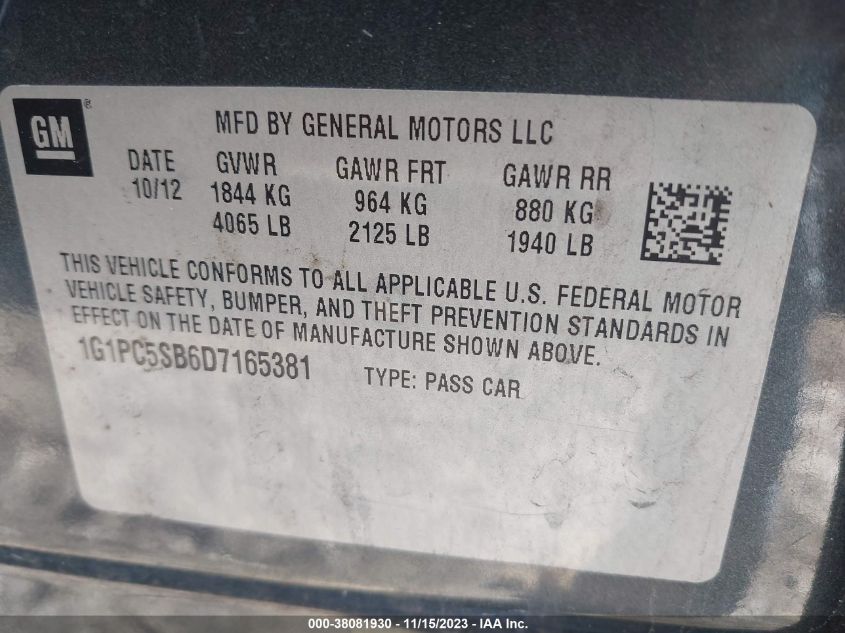 2013 CHEVROLET CRUZE LT - 1G1PC5SB6D7165381