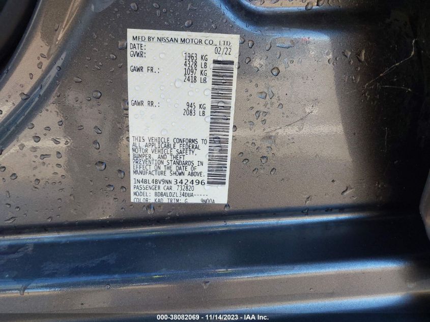 2022 NISSAN ALTIMA S FWD - 1N4BL4BV9NN342496