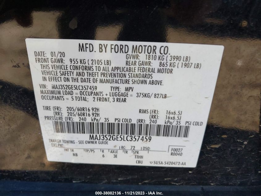 2020 FORD ECOSPORT SE - MAJ3S2GE5LC357459