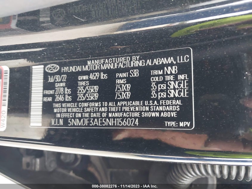 VIN 5NMJF3AE5NH156024 2022 HYUNDAI TUCSON SEL