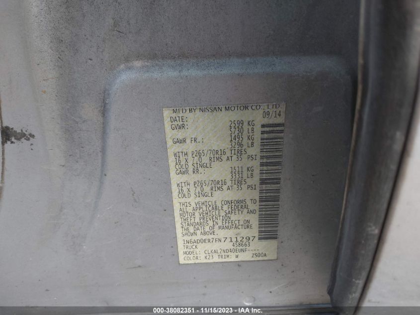 2015 NISSAN FRONTIER SV - 1N6AD0ER7FN711297