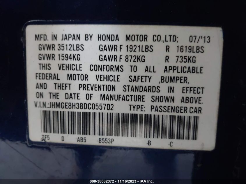 2013 HONDA FIT - JHMGE8H38DC055702