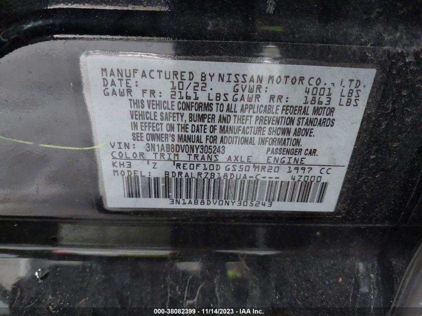 2022 NISSAN SENTRA SR XTRONIC CVT - 3N1AB8DV0NY305243