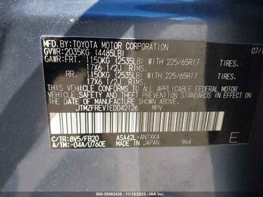 2014 TOYOTA RAV4 LE - JTMZFREV1ED042126