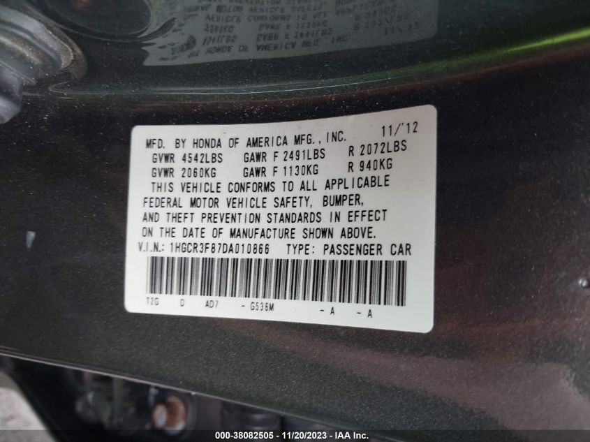 2013 HONDA ACCORD EX-L V-6 - 1HGCR3F87DA010866