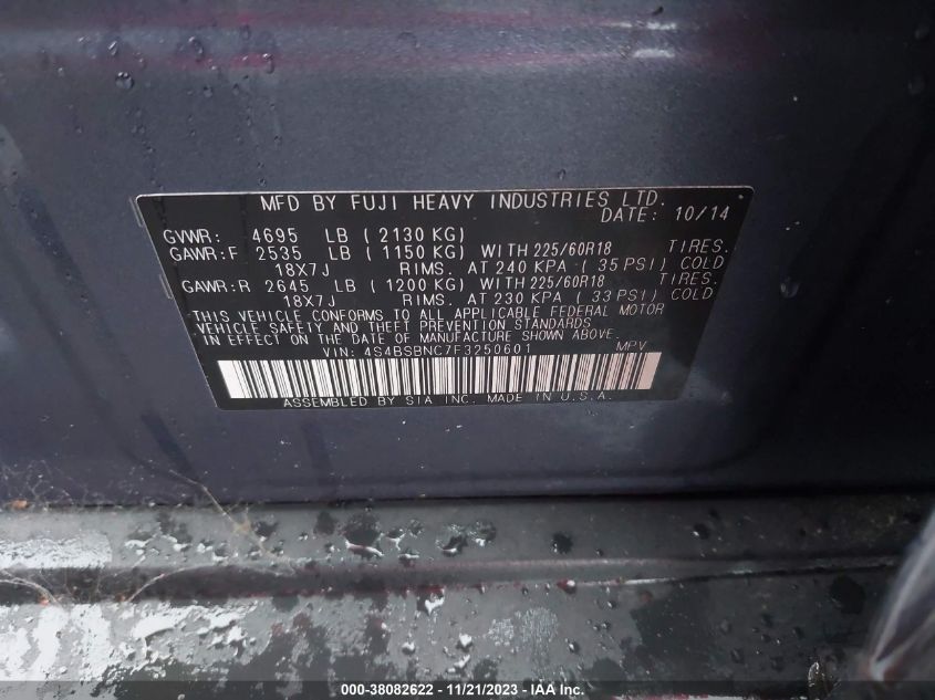 2015 SUBARU OUTBACK 2.5I LIMITED - 4S4BSBNC7F3250601