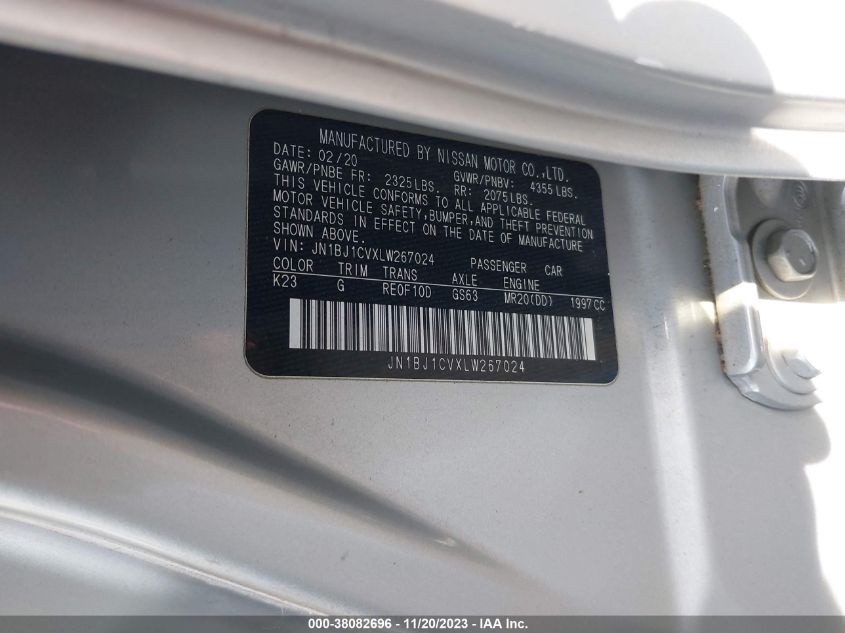 2020 NISSAN ROGUE SPORT S FWD XTRONIC CVT - JN1BJ1CVXLWZ67024