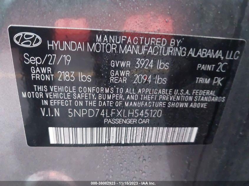 VIN 5NPD74LFXLH545120 2020 HYUNDAI ELANTRA no.9