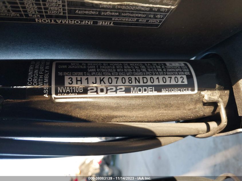 2022 HONDA NVA110 B 3H1JK0708ND010702