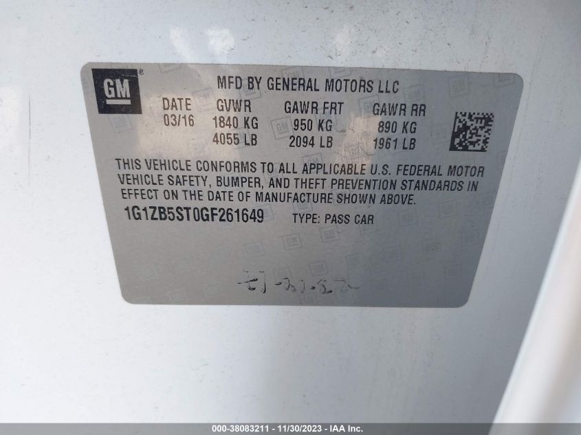 2016 CHEVROLET MALIBU LS - 1G1ZB5ST0GF261649