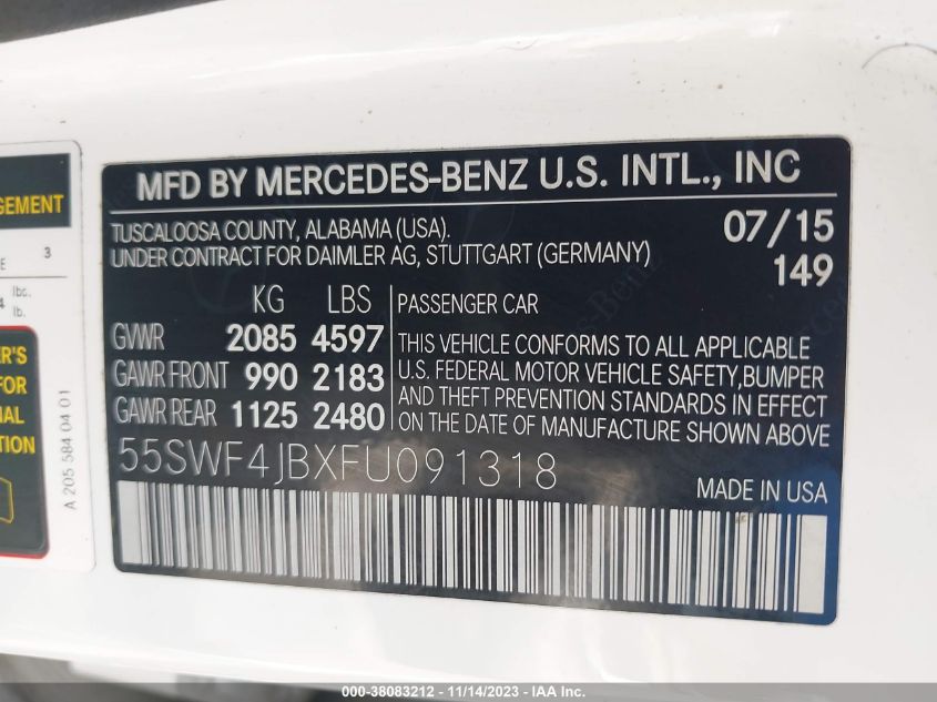2015 MERCEDES-BENZ C 300 LUXURY/SPORT - 55SWF4JBXFU091318