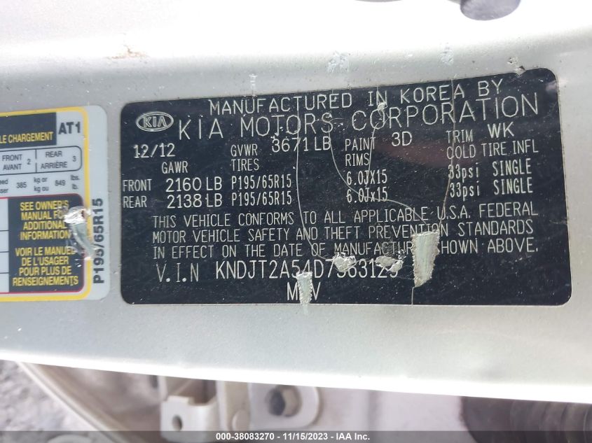 2013 KIA SOUL BASE - KNDJT2A54D7563129