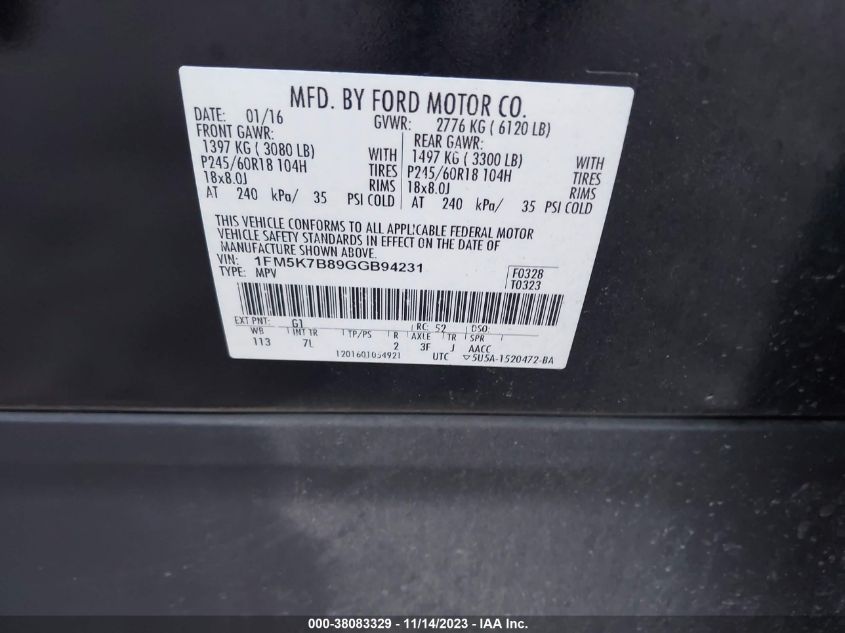 2016 FORD EXPLORER BASE - 1FM5K7B89GGB94231