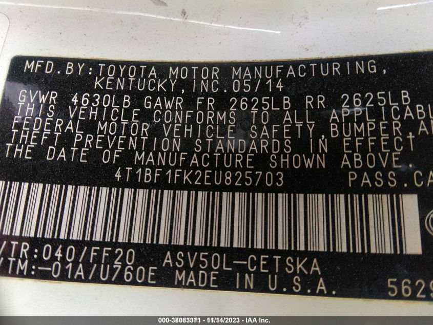 2014 TOYOTA CAMRY L/LE/XLE/SE/SE SPORT - 4T1BF1FK2EU825703