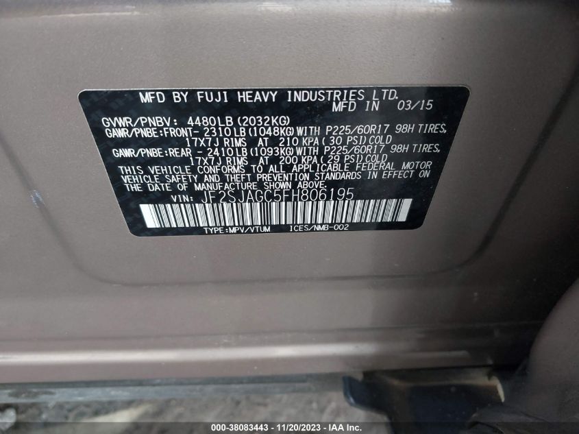 2015 SUBARU FORESTER 2.5I PREMIUM - JF2SJAGC5FH806195