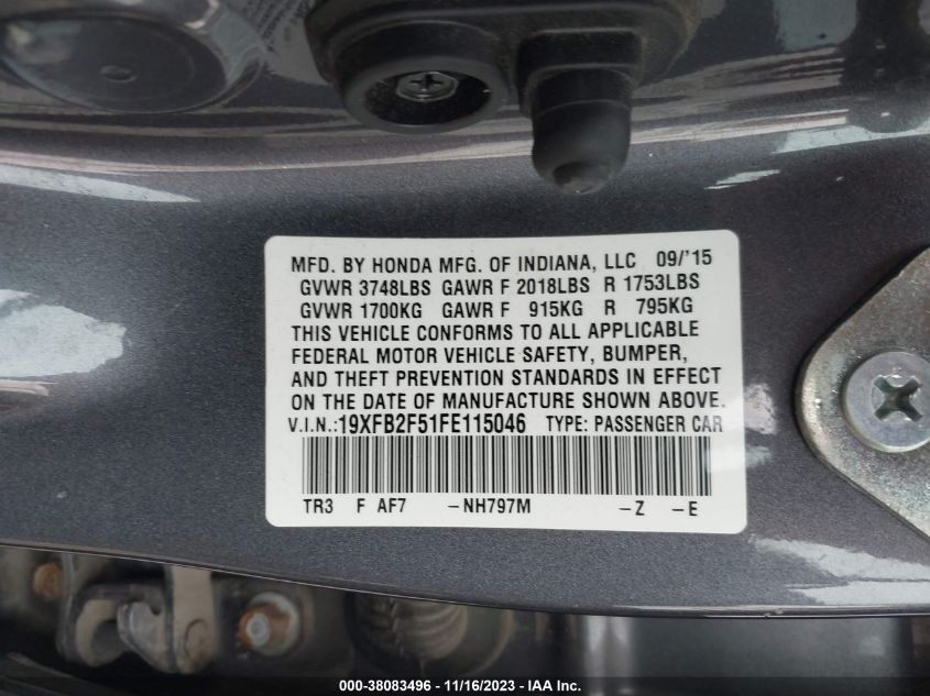 2015 HONDA CIVIC LX - 19XFB2F51FE115046