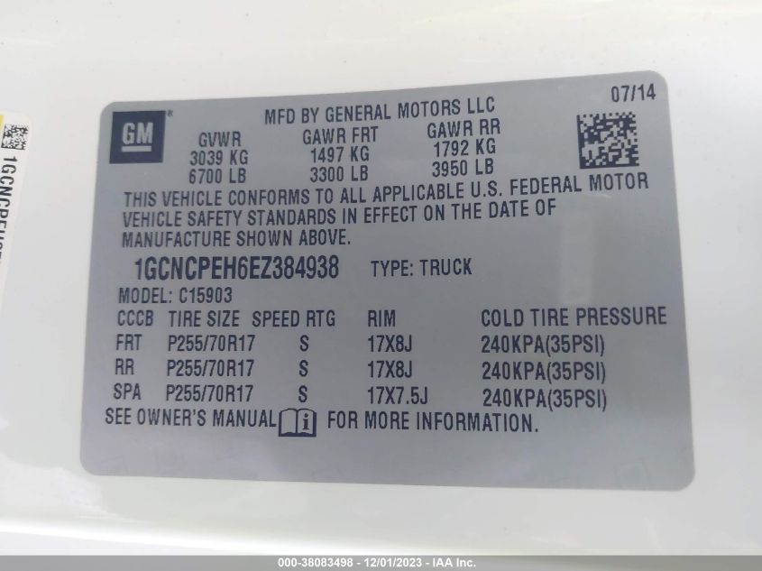 2014 CHEVROLET SILVERADO 1500 WORK TRUCK 1WT - 1GCNCPEH6EZ384938
