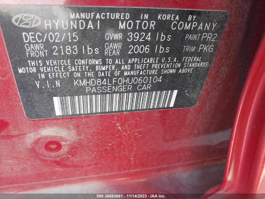 2017 HYUNDAI ELANTRA SE - KMHD84LF0HU060104