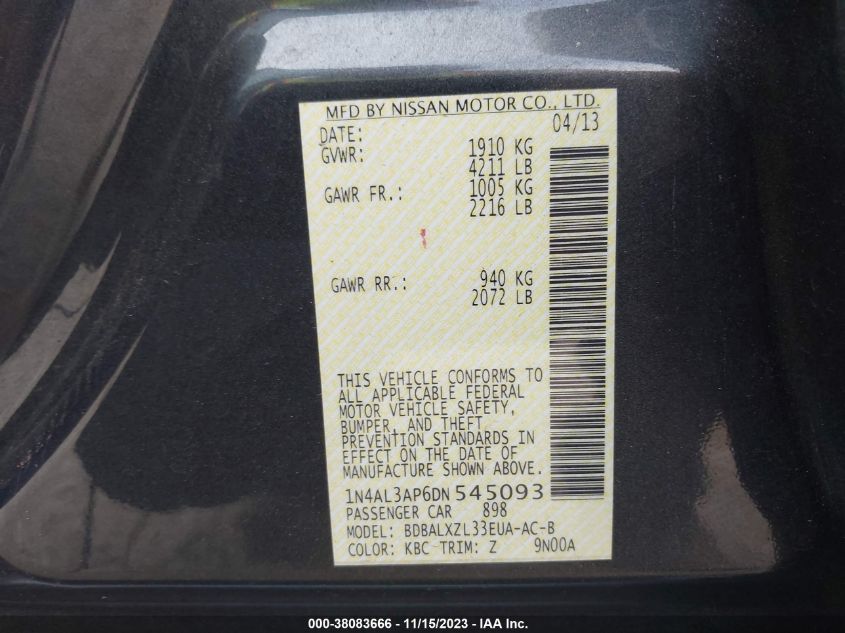 2013 NISSAN ALTIMA 2.5/S/SV/SL - 1N4AL3AP6DN545093