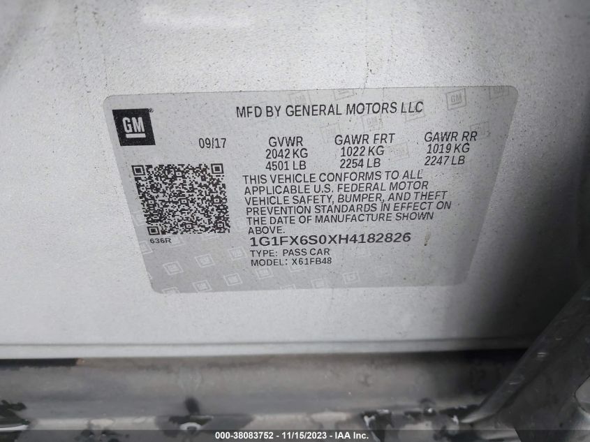 2017 CHEVROLET BOLT EV PREMIER - 1G1FX6S0XH4182826