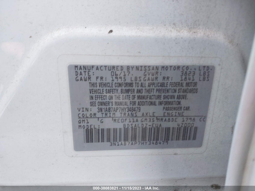 VIN 3N1AB7AP7HY348479 2017 NISSAN SENTRA S/SV/SR/SL