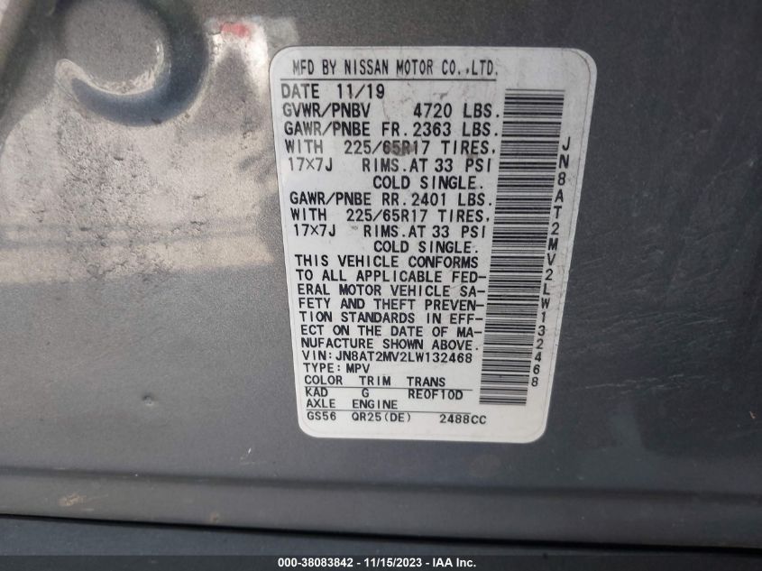 2020 NISSAN ROGUE S/SV - JN8AT2MV2LW132468