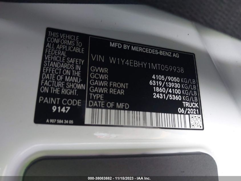 2021 MERCEDES-BENZ SPRINTER 2500 STANDARD ROOF V6 W1Y4EBHY1MT059938