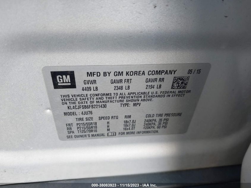 2015 BUICK ENCORE CONVENIENCE - KL4CJFSB6FB221430