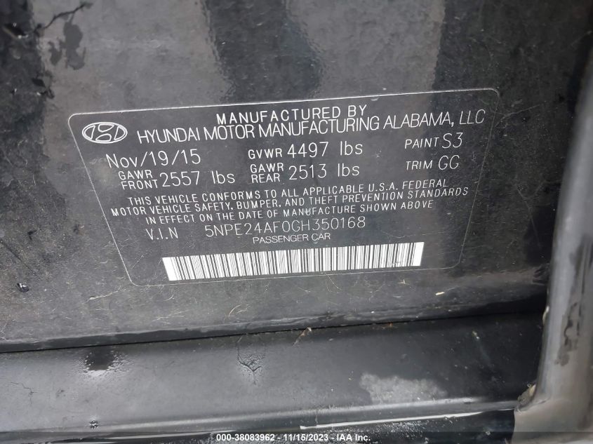 2016 HYUNDAI SONATA SE - 5NPE24AF0GH350168