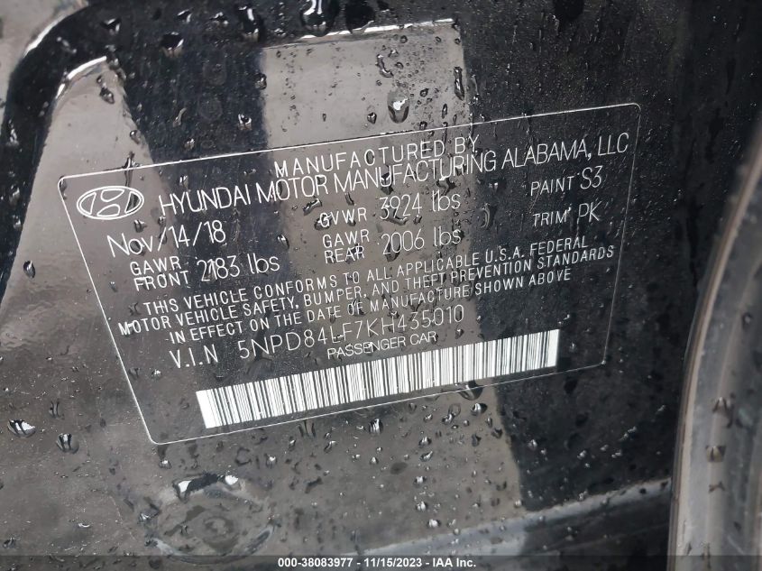 2019 HYUNDAI ELANTRA SEL/VALUE/LIMITED - 5NPD84LF7KH435010