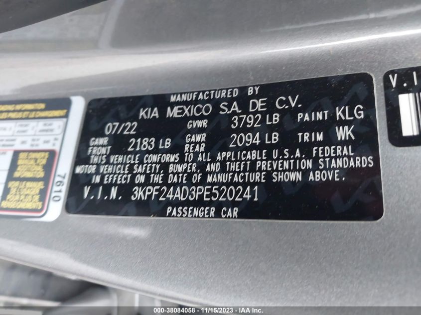 2023 KIA FORTE LX/LXS - 3KPF24AD3PE520241