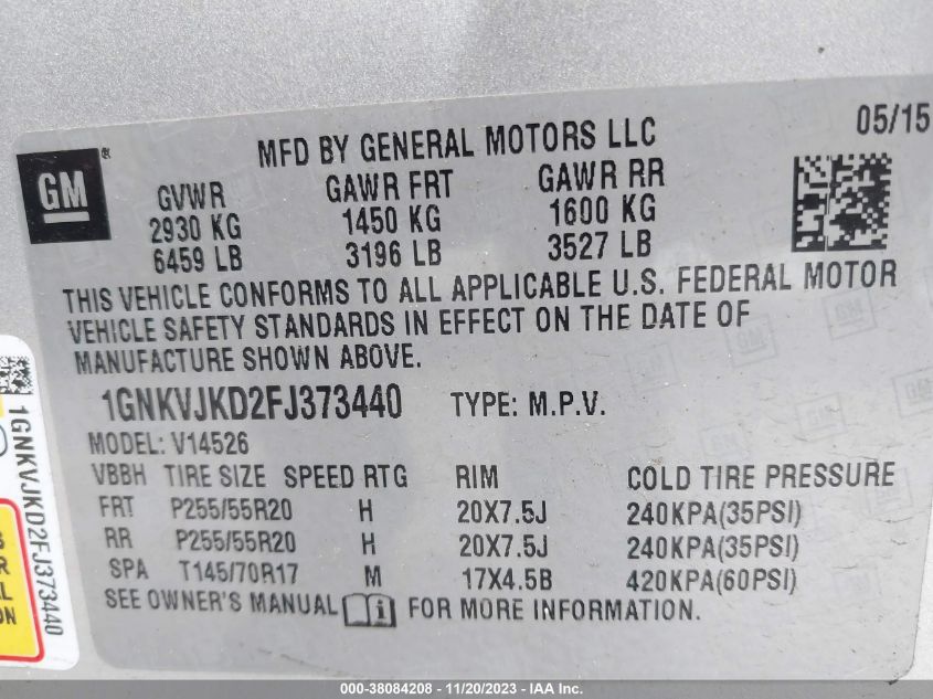 2015 CHEVROLET TRAVERSE LTZ - 1GNKVJKD2FJ373440