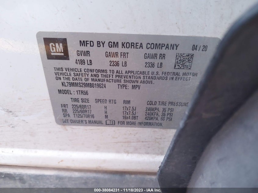 VIN KL79MMS29MB019624 2021 CHEVROLET TRAILBLAZER FWD LS