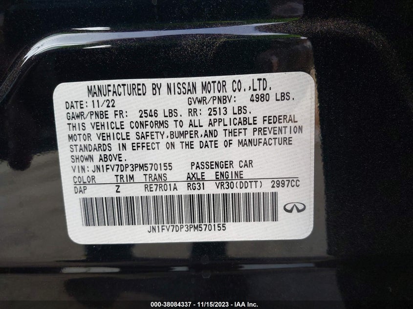 2023 INFINITI Q50 3.0L V6   N(VIN: JN1FV7DP3PM570155