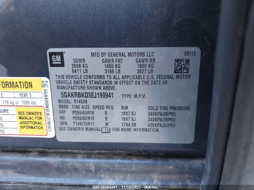 2014 BUICK ENCLAVE LEATHER - 5GAKRBKD3EJ190941
