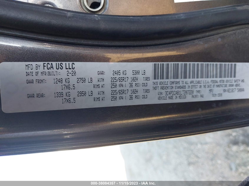 VIN 3C4PDCAB1LT207220 2020 DODGE JOURNEY SE