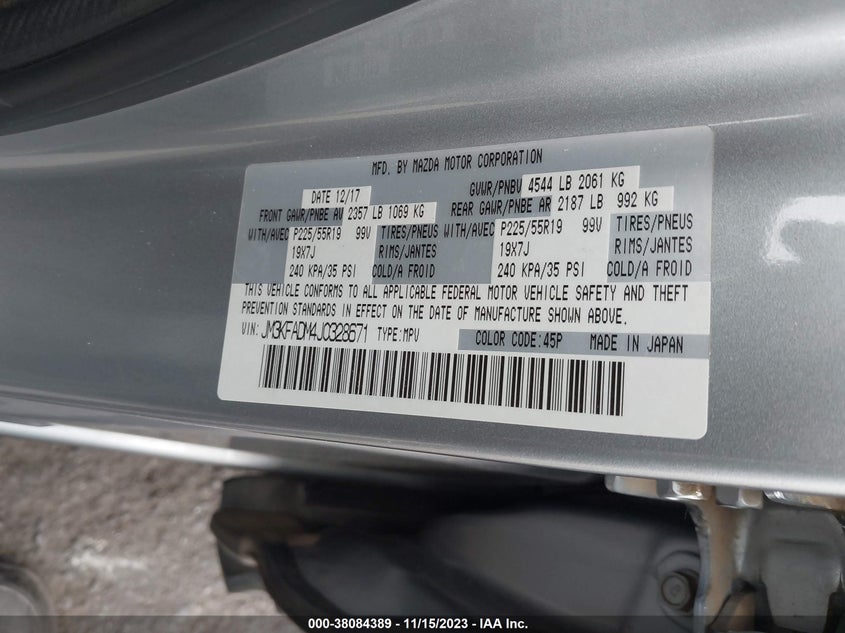 VIN JM3KFADM4J0328671 2018 MAZDA CX-5 GRAND TOURING