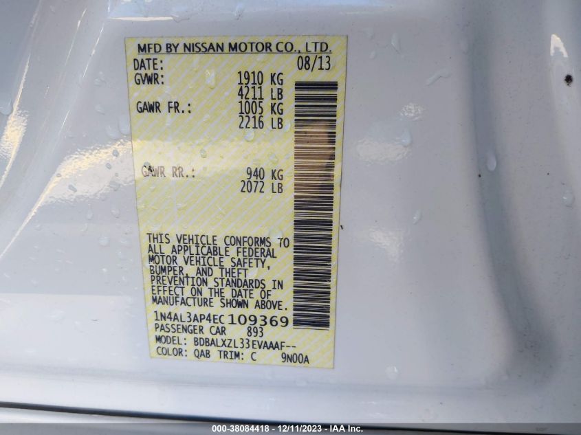 2014 NISSAN ALTIMA 2.5 SL - 1N4AL3AP4EC109369