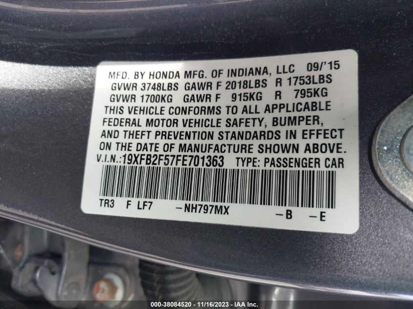 2015 HONDA CIVIC LX - 19XFB2F57FE701363